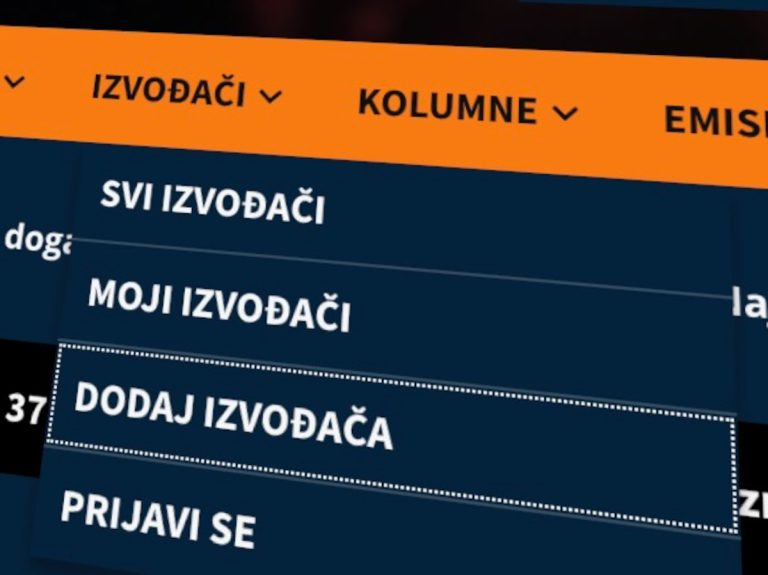 Skrinšot menija za direktorijum izvođača na portalu Domus radija